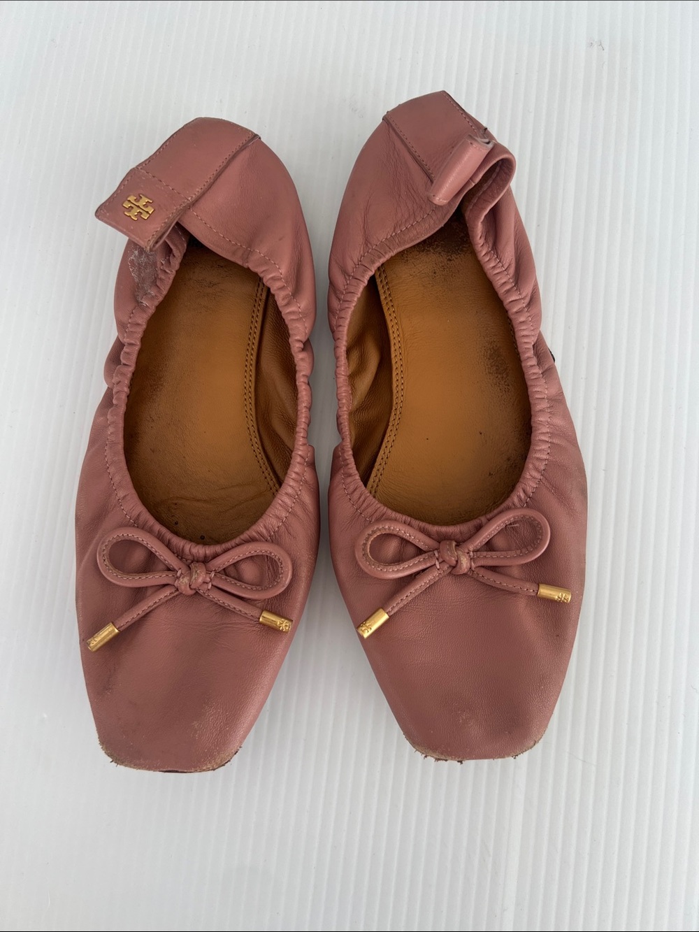 Tory Burch Dusty Rose Leather Ballet Flats with Bow 7.5